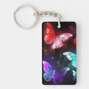 Three Glowing Butterflies on night background Keychain