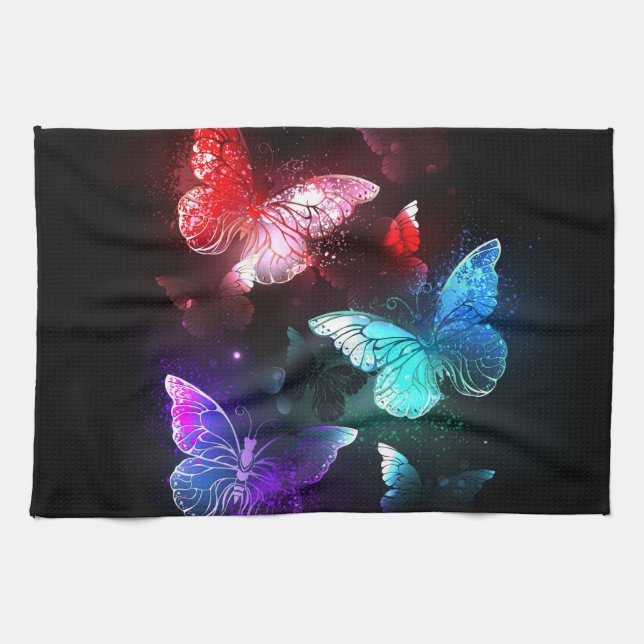 Three Glowing Butterflies on night background Kitchen Towel (Horizontal)