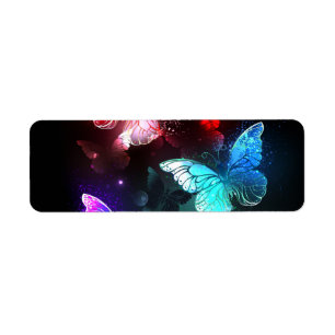 Three Glowing Butterflies on night background Label