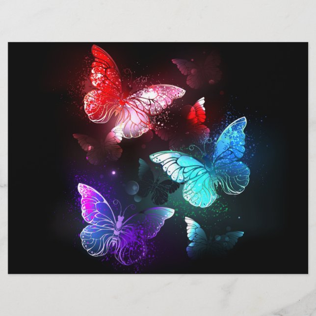 Three Glowing Butterflies on night background Letterhead (Front)