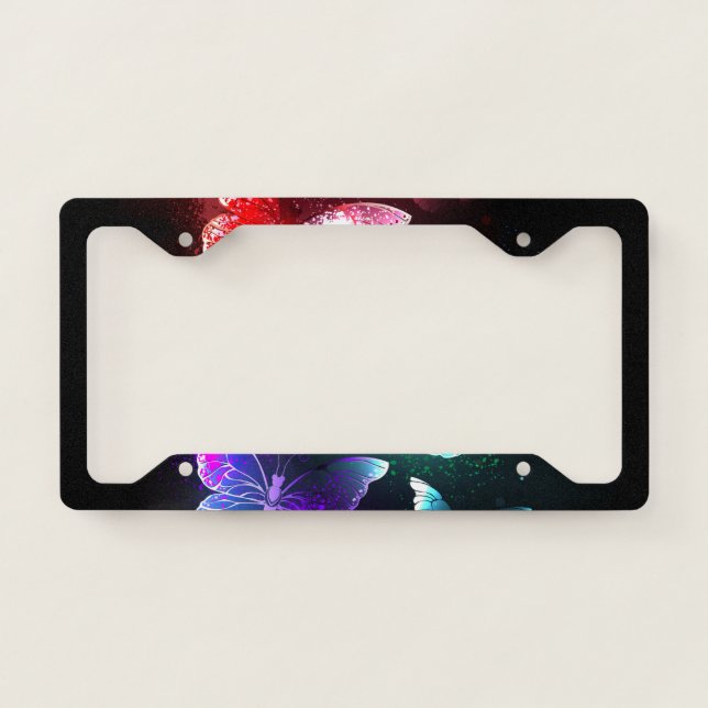Three Glowing Butterflies on night background License Plate Frame (Front)