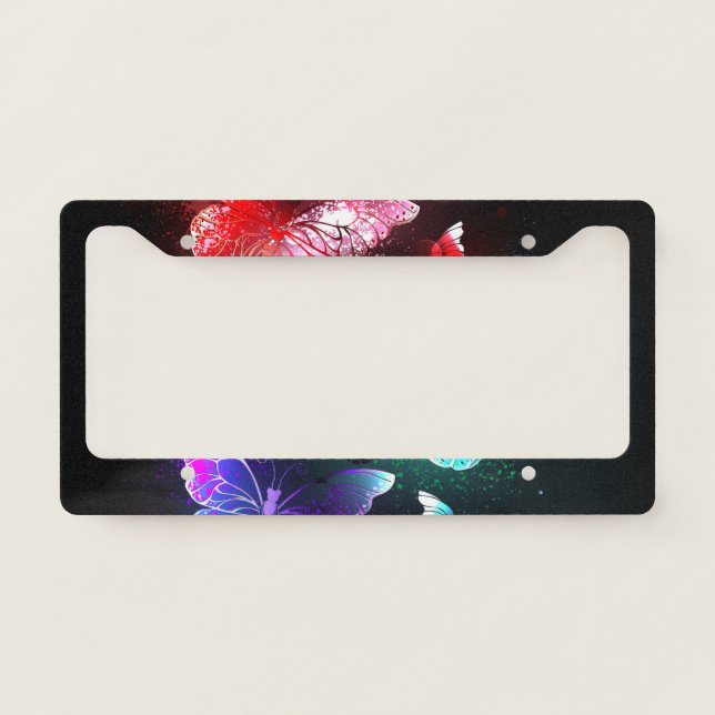 Three Glowing Butterflies on night background License Plate Frame (Front)