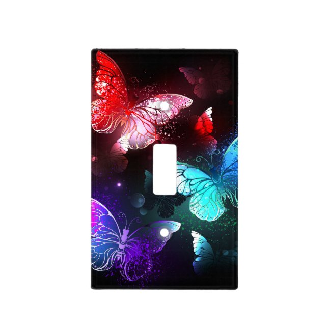 Three Glowing Butterflies on night background Light Switch Cover (Front)