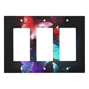Three Glowing Butterflies on night background Light Switch Cover