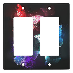 Three Glowing Butterflies on night background Light Switch Cover