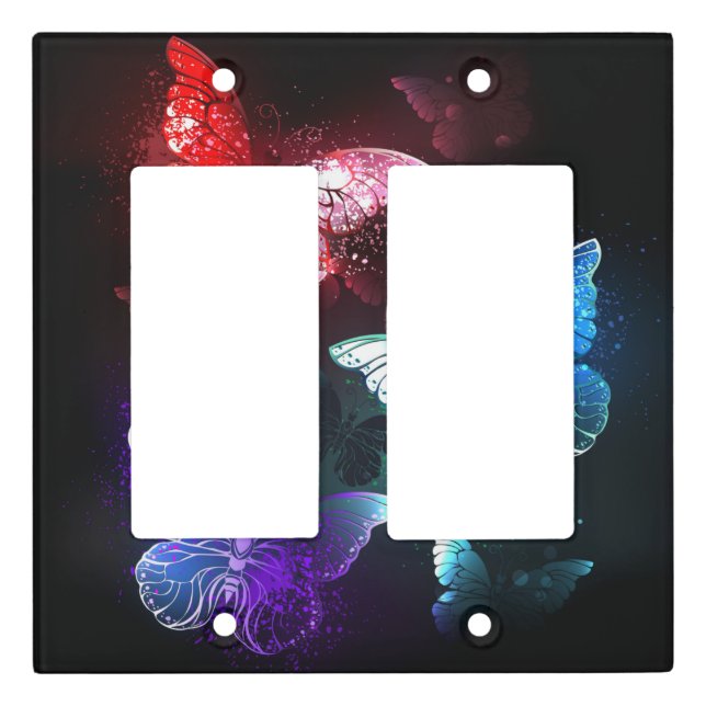 Three Glowing Butterflies on night background Light Switch Cover (Front)