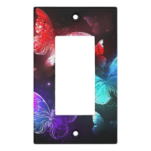 Three Glowing Butterflies on night background Light Switch Cover