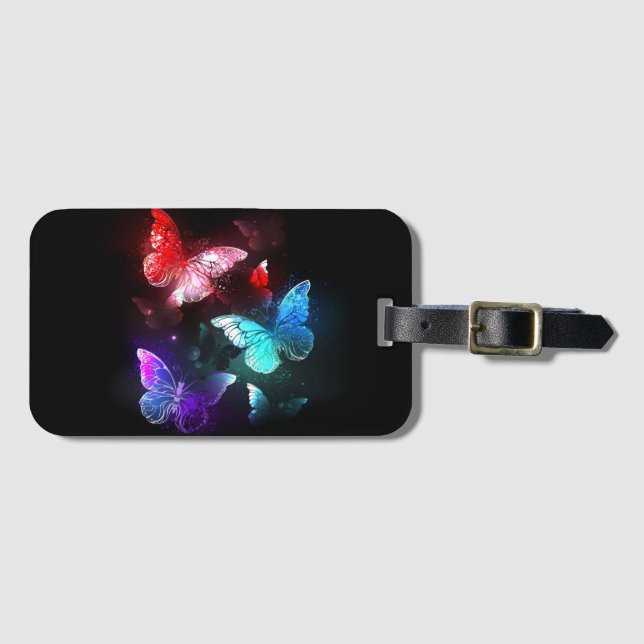 Three Glowing Butterflies on night background Luggage Tag (Front Horizontal)
