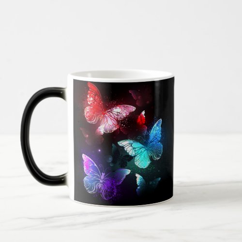 Three Glowing Butterflies on night background Magic Mug