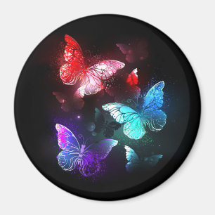 Three Glowing Butterflies on night background Magnet
