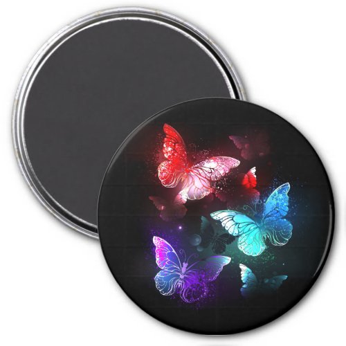 Three Glowing Butterflies on night background Magnet