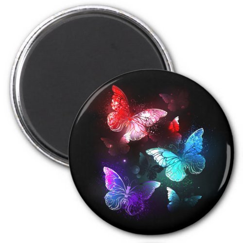 Three Glowing Butterflies on night background Magnet