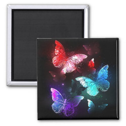 Three Glowing Butterflies on night background Magnet