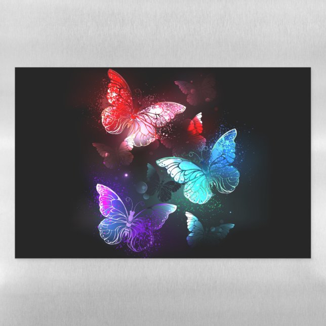 Three Glowing Butterflies on night background Magnetic Dry Erase Sheet (Horizontal)