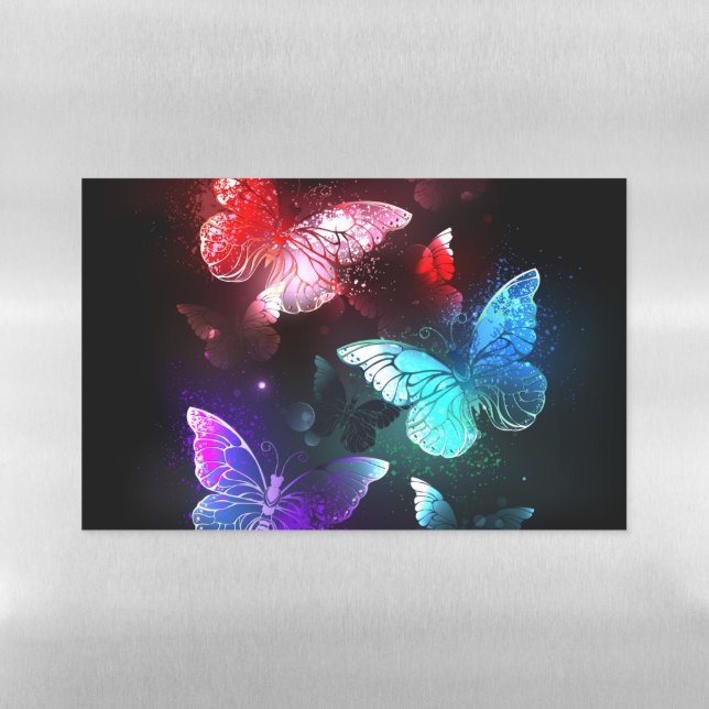 Three Glowing Butterflies on night background Magnetic Dry Erase Sheet (Horizontal)