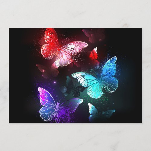 Three Glowing Butterflies on night background Menu