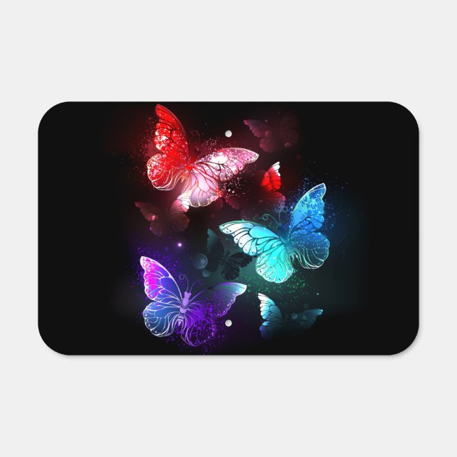 Three Glowing Butterflies on night background Metal Sign (Front)
