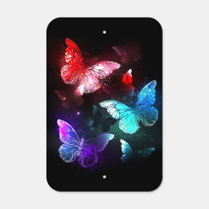 Three Glowing Butterflies on night background Metal Sign