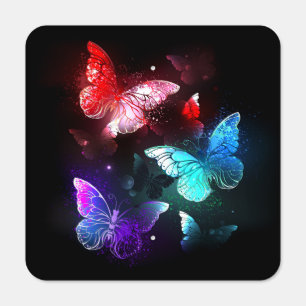 Three Glowing Butterflies on night background Metal Sign