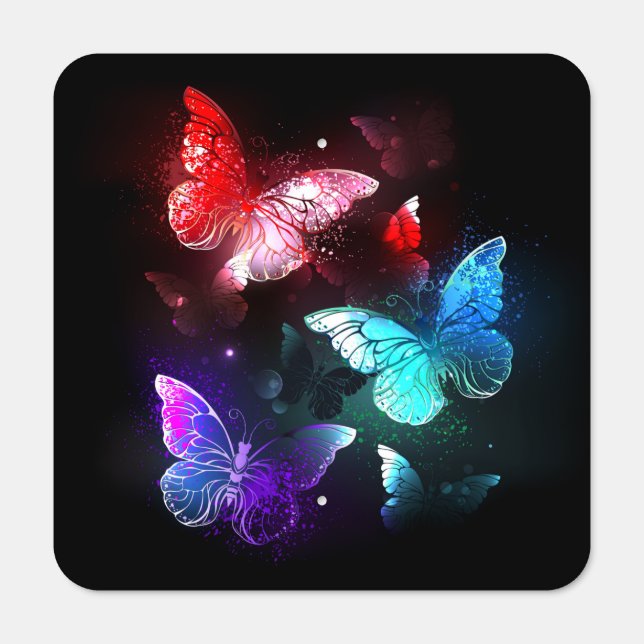 Three Glowing Butterflies on night background Metal Sign (Front)