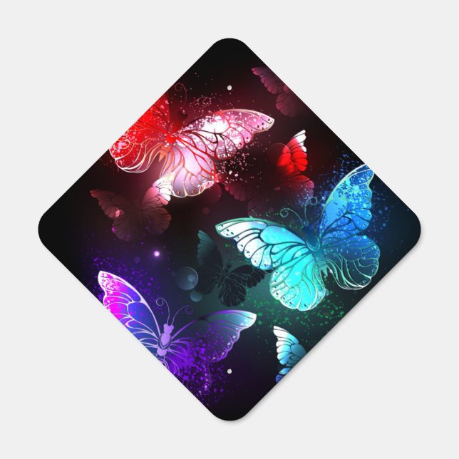 Three Glowing Butterflies on night background Metal Sign (Front)