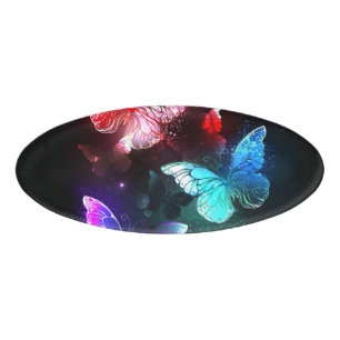 Three Glowing Butterflies on night background Name Tag