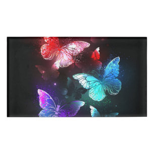 Three Glowing Butterflies on night background Name Tag
