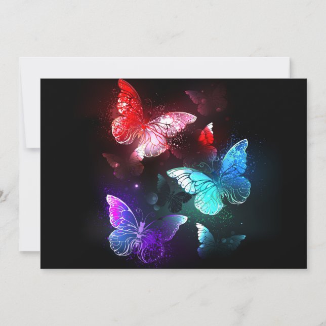 Three Glowing Butterflies on night background Note Card (Front)
