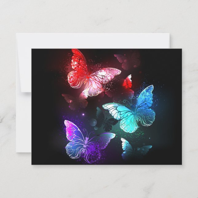 Three Glowing Butterflies on night background Note Card (Front)