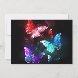 Three Glowing Butterflies on night background Note Card