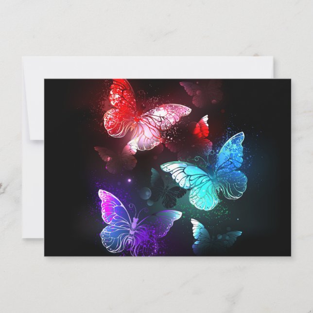 Three Glowing Butterflies on night background Note Card (Front)