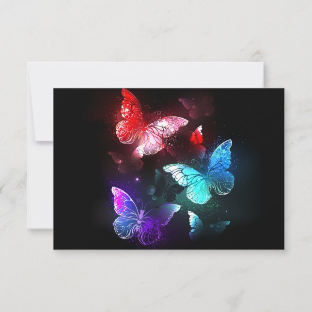 Three Glowing Butterflies on night background Note Card (Front)