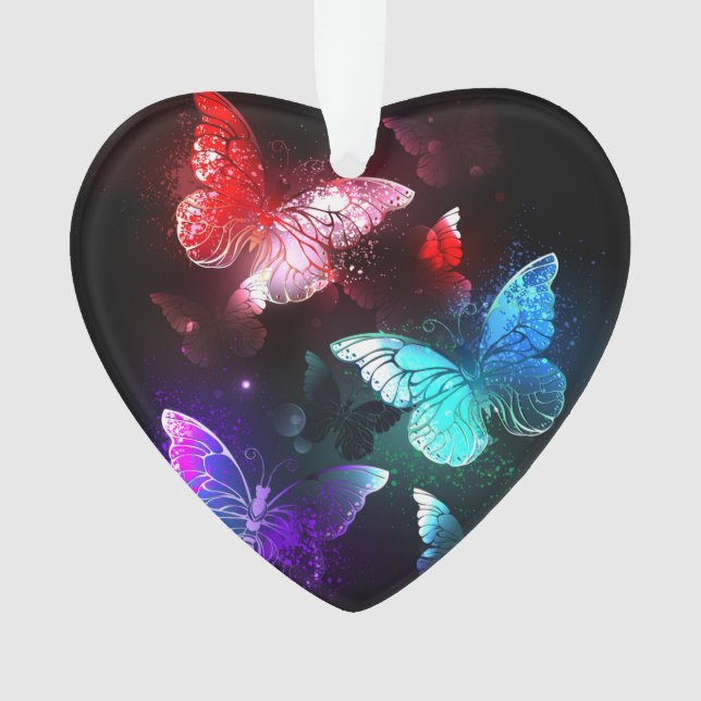Three Glowing Butterflies on night background Ornament (Front)