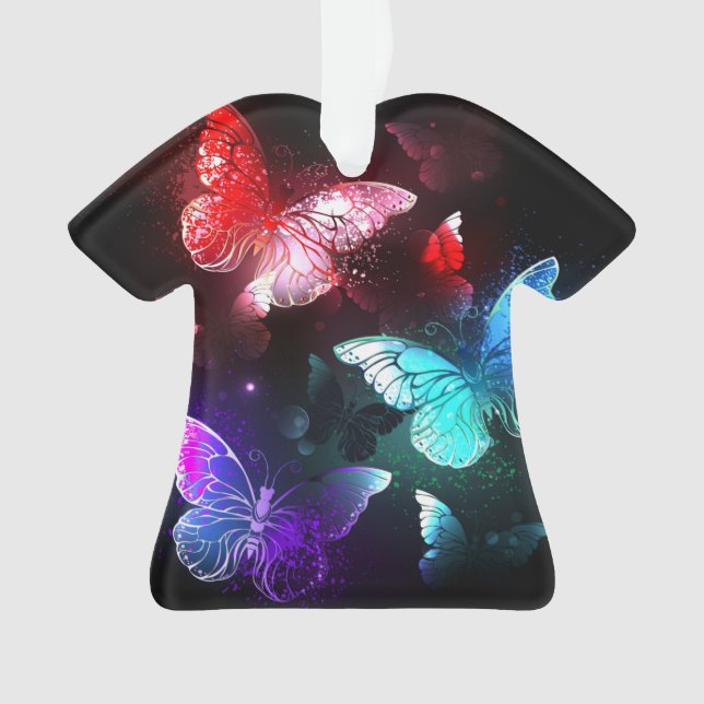 Three Glowing Butterflies on night background Ornament (Front)