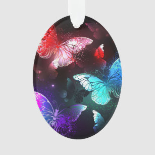 Three Glowing Butterflies on night background Ornament