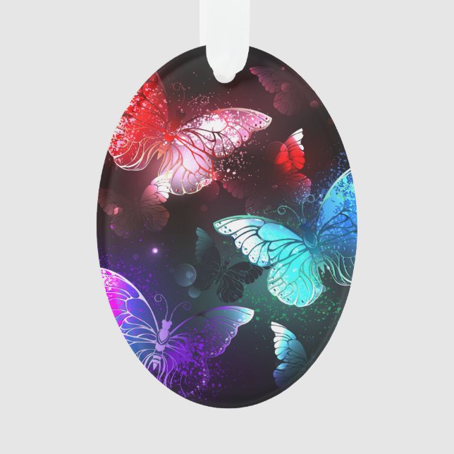 Three Glowing Butterflies on night background Ornament (Front)