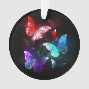 Three Glowing Butterflies on night background Ornament