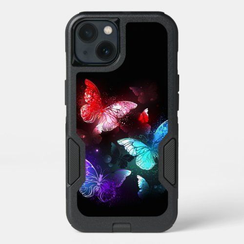 Three Glowing Butterflies on night background iPhone 13 Case