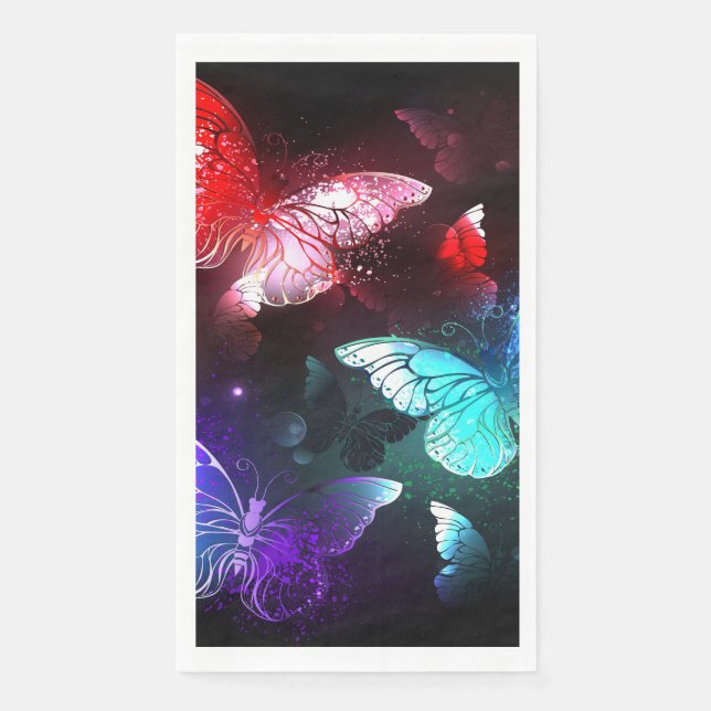 Three Glowing Butterflies on night background Paper Guest Towels (Front)