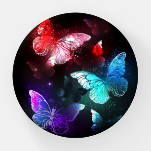 Three Glowing Butterflies on night background Paperweight