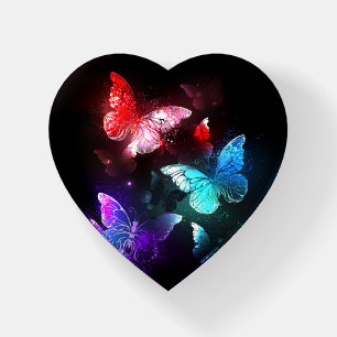 Three Glowing Butterflies on night background Paperweight