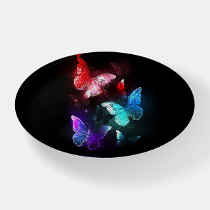 Three Glowing Butterflies on night background Paperweight