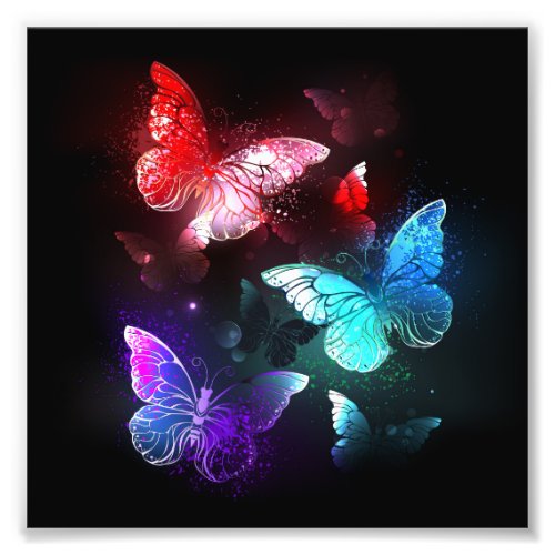 Three Glowing Butterflies on night background Photo Print