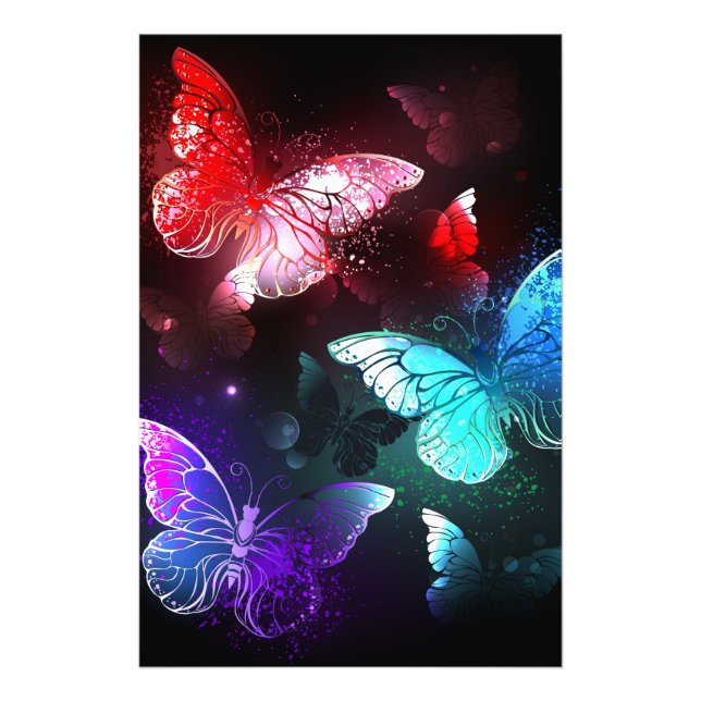 Three Glowing Butterflies on night background Photo Print (Front)