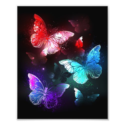 Three Glowing Butterflies on night background Photo Print