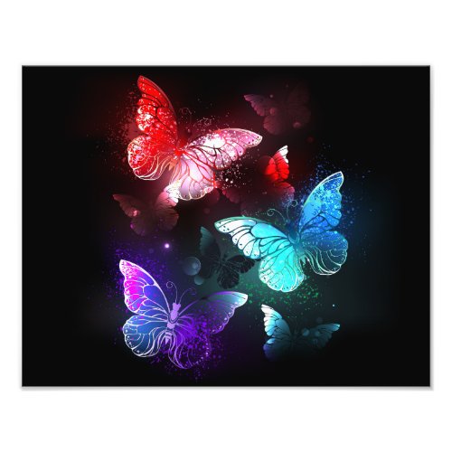 Three Glowing Butterflies on night background Photo Print