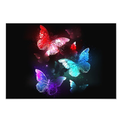 Three Glowing Butterflies on night background Photo Print