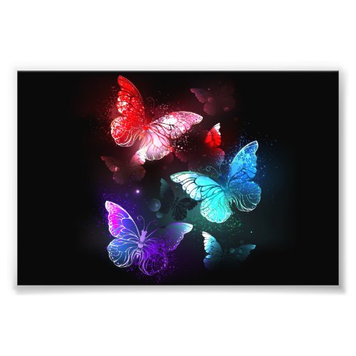 Three Glowing Butterflies on night background Photo Print