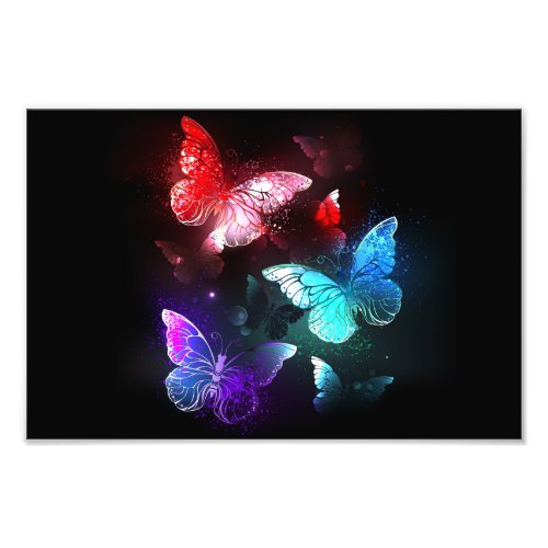 Three Glowing Butterflies on night background Photo Print
