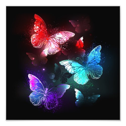 Three Glowing Butterflies on night background Photo Print